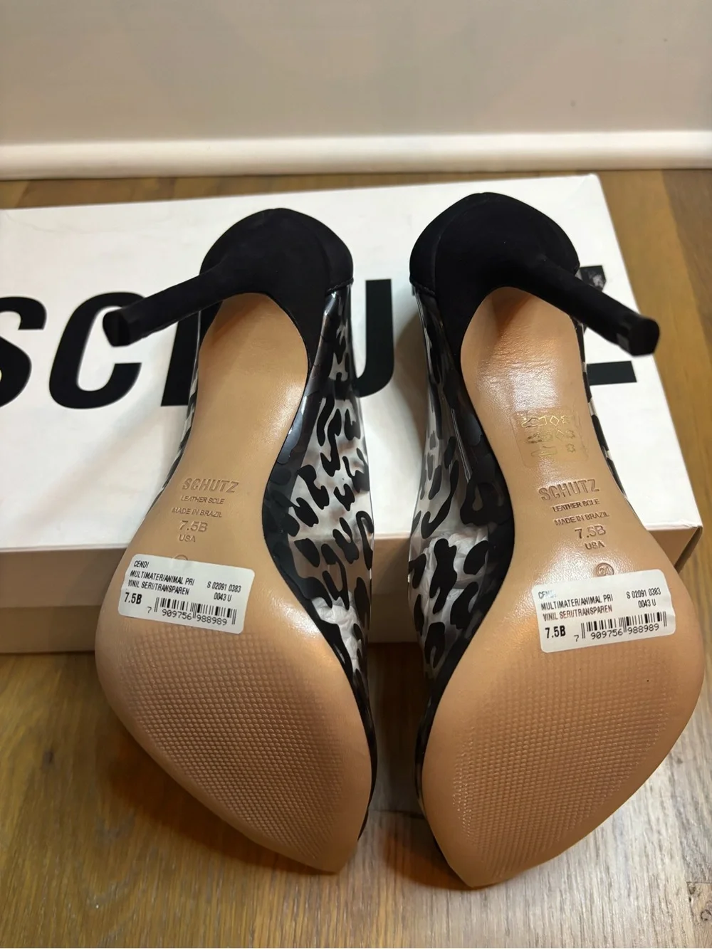 SCHUTZ Leopard Pointed-Toe Pumps in Black and White